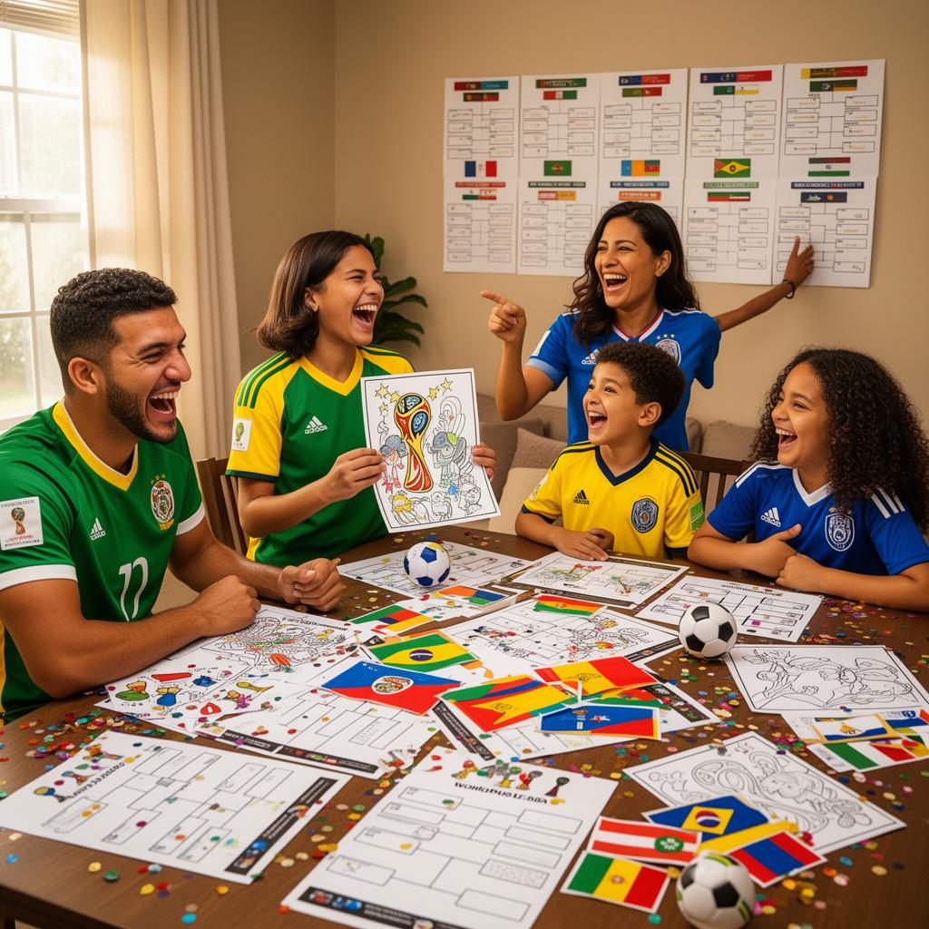 Familia latina completando juntos un bracket del Mundial