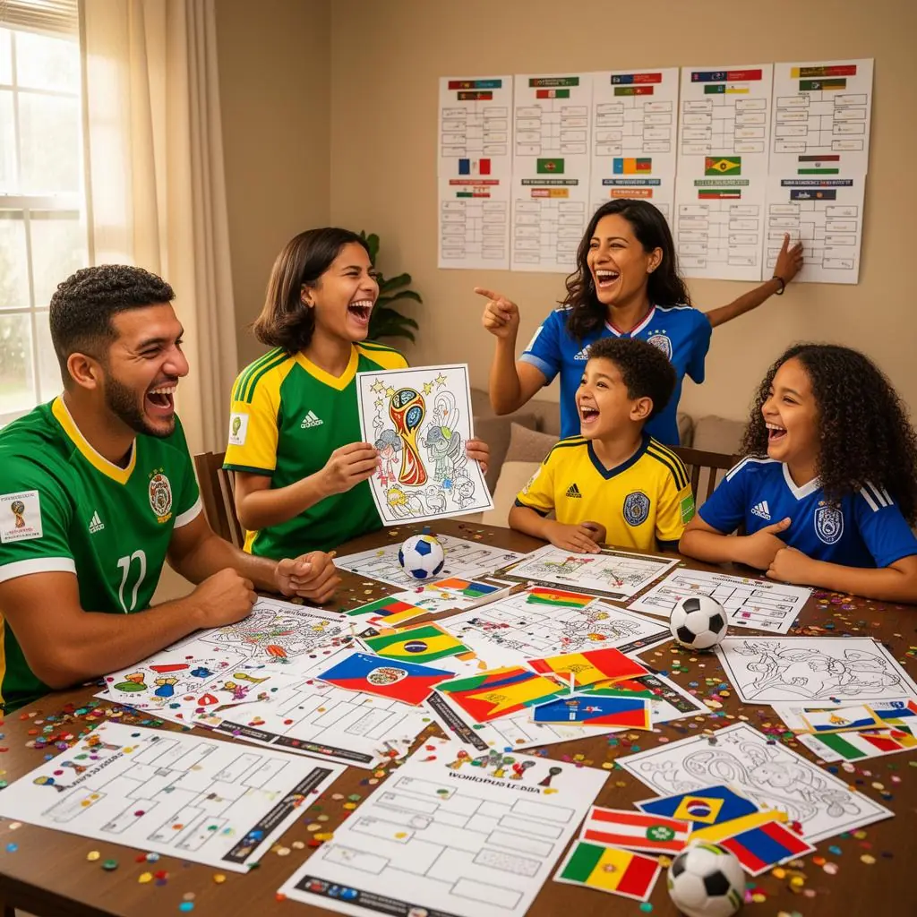 Familia latina completando juntos un bracket del Mundial